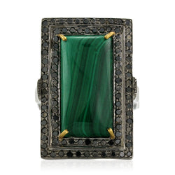 Black Diamond Malachite 18k Gold Designer Ring Sterling Silver Jewelry