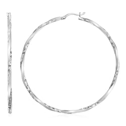 Matte and Textured Twisted Hoop Earrings in Sterling Silver