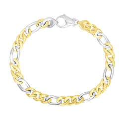 14k Two-Tone Gold Mens Figaro Link Style Bracelet