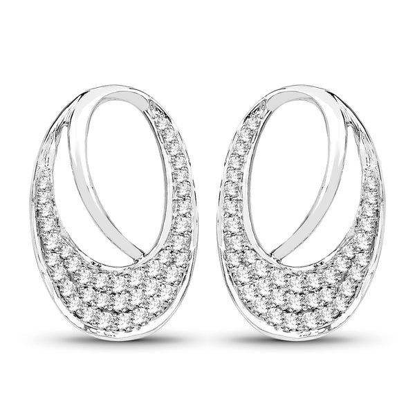 0.64 Carat Genuine White Diamond 14K White Gold Earrings (E-F-G Color, SI Clarity)