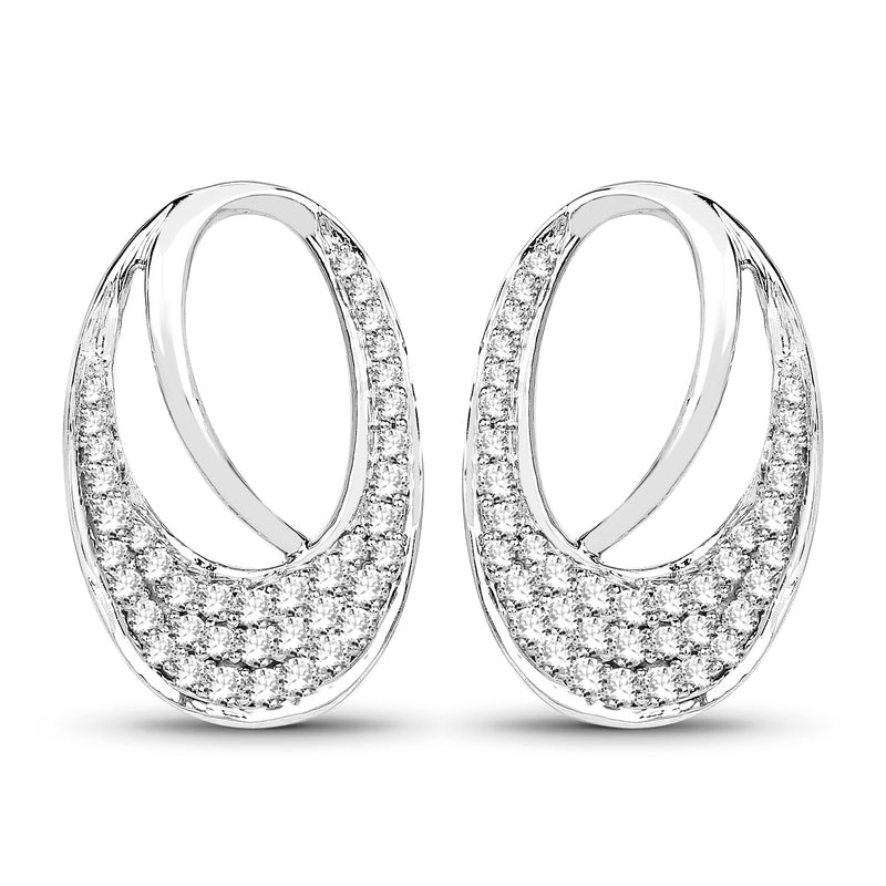 0.64 Carat Genuine White Diamond 14K White Gold Earrings (E-F-G Color, SI Clarity)