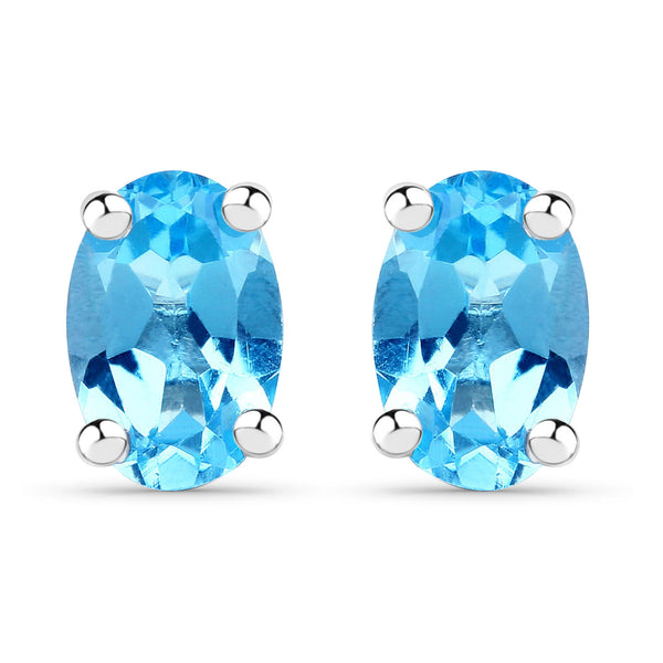 1.30 Carat Genuine Swiss Blue Topaz .925 Sterling Silver Earrings