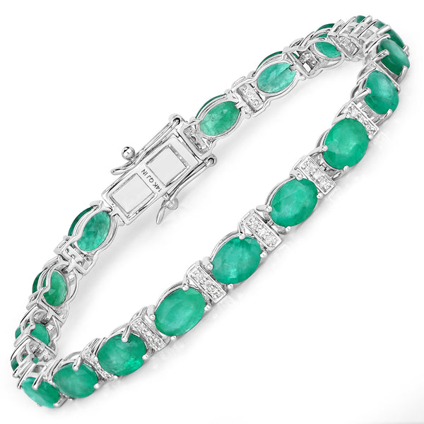 14.05 Carat Genuine Zambian Emerald and White Diamond 14K White Gold Bracelet