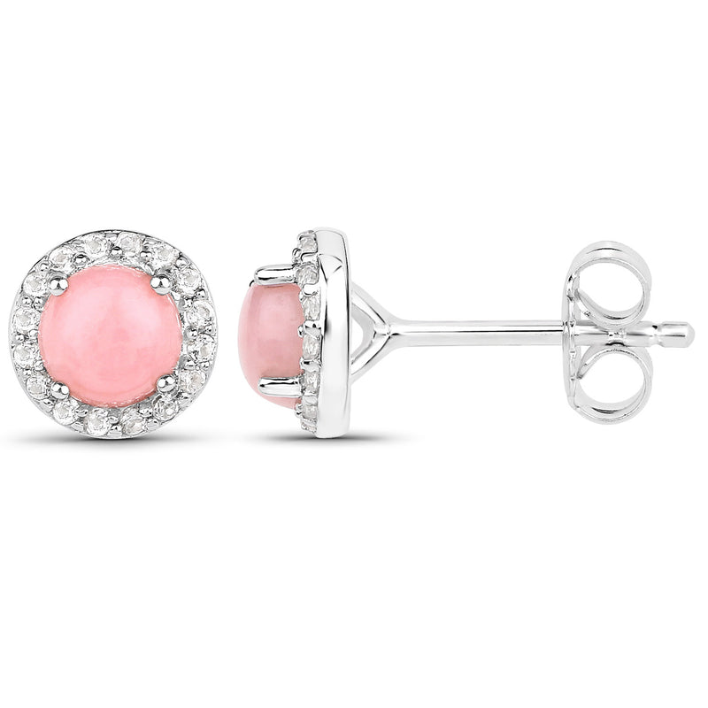 1.36 Carat Genuine Pink Opal and White Topaz .925 Sterling Silver Earrings