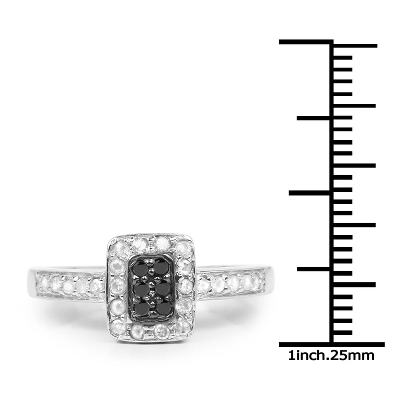 0.35 Carat Genuine Black Diamond and White Diamond .925 Sterling Silver Ring