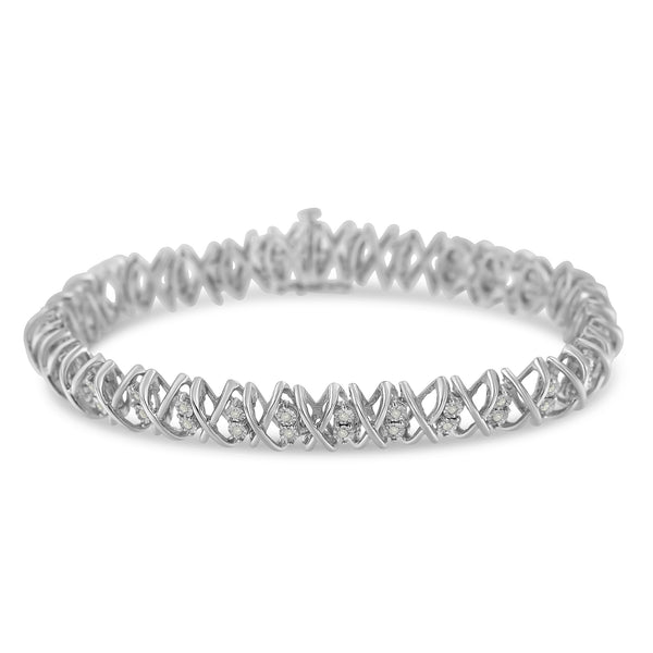 .925 Sterling Silver 2.0 Cttw Rose Cut Diamond X Link Tennis Bracelet (I-J Color, I2-I3 Clarity) - 7”