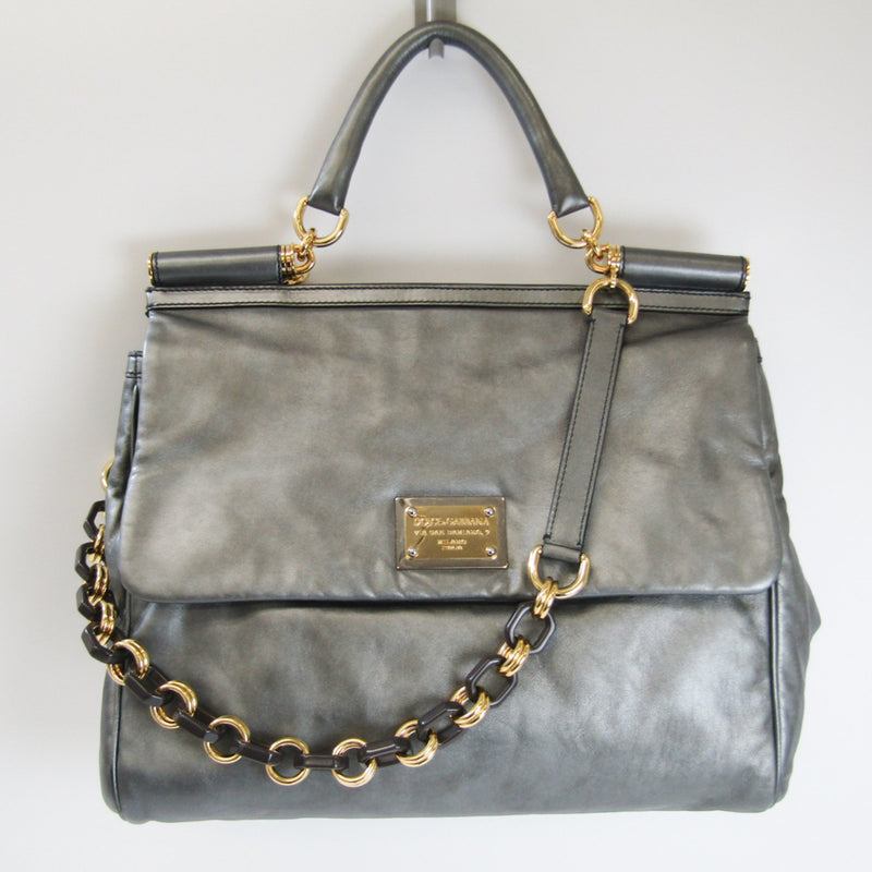 Dolce & Gabbana Sicily Womens Leather HandbagShoulder Bag Silver