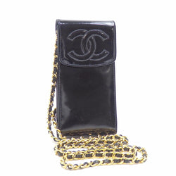 Chanel Chain Shoulder Pouch Womens Black Enamel Coco Mark Bag