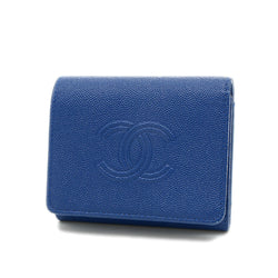 Chanel Coco Mark Tri-Fold Wallet Caviar Skin Blue