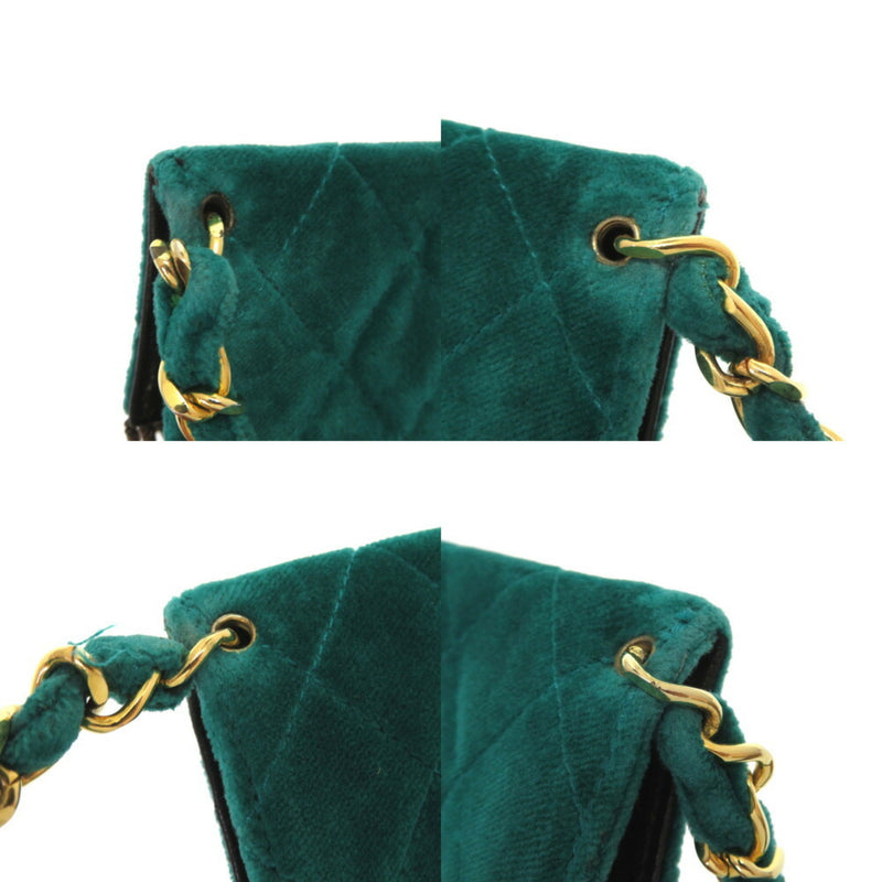 Chanel W Bag Velor Green Gold Chain Shoulder