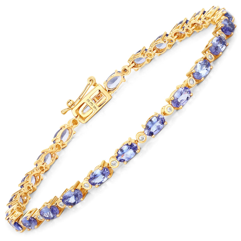 5.18 Carat Genuine Tanzanite and White Diamond 14K Yellow Gold Bracelet