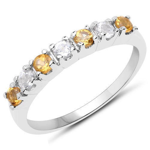 0.50 Carat Genuine Citrine and White Topaz .925 Sterling Silver Ring