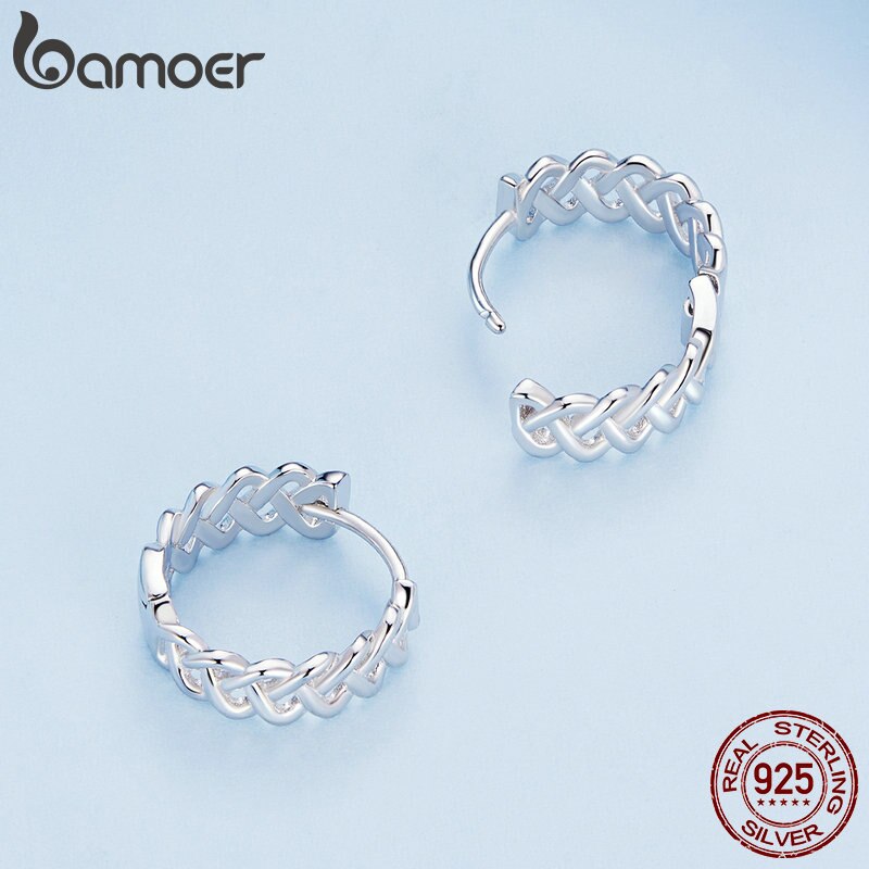 925 Sterling Silver Twine-shaped Hoop Earrings for Women