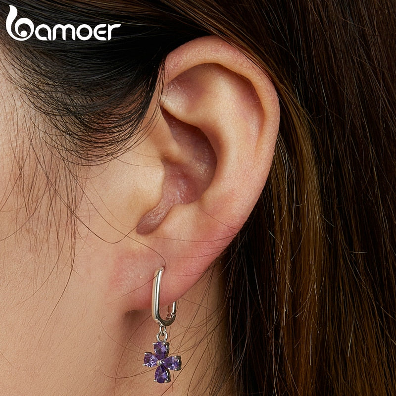 Sterling Silver Purple Zircon Drop Earrings for Women