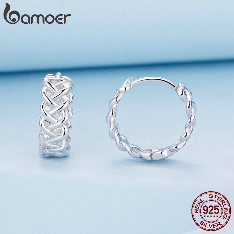 925 Sterling Silver Twine-shaped Hoop Earrings for Women