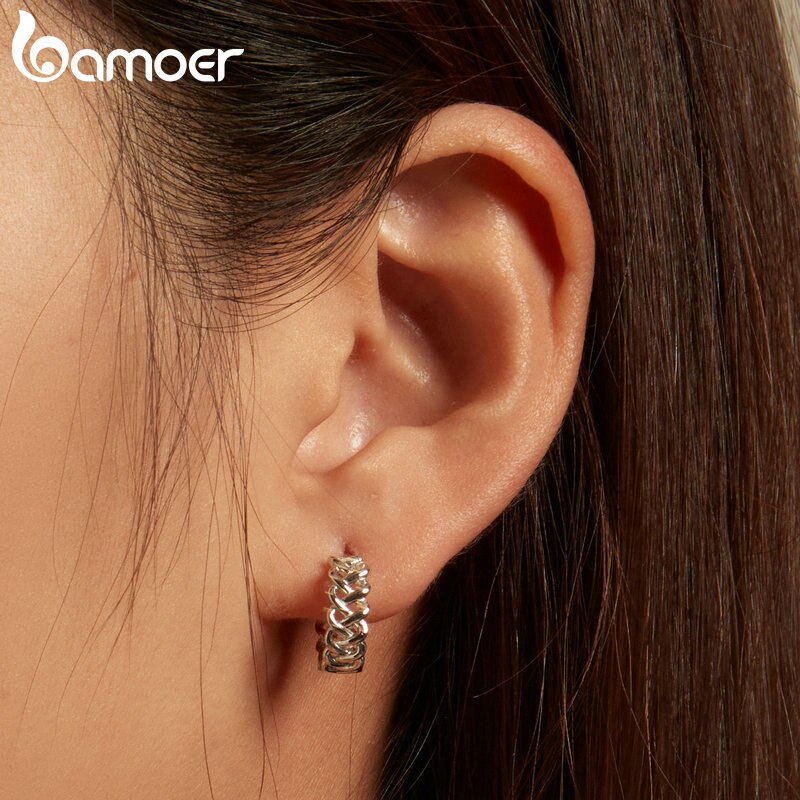 925 Sterling Silver Twine-shaped Hoop Earrings for Women