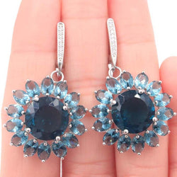 Sterling Silver 11g Round Tanzanite & Topaz Earrings for Women