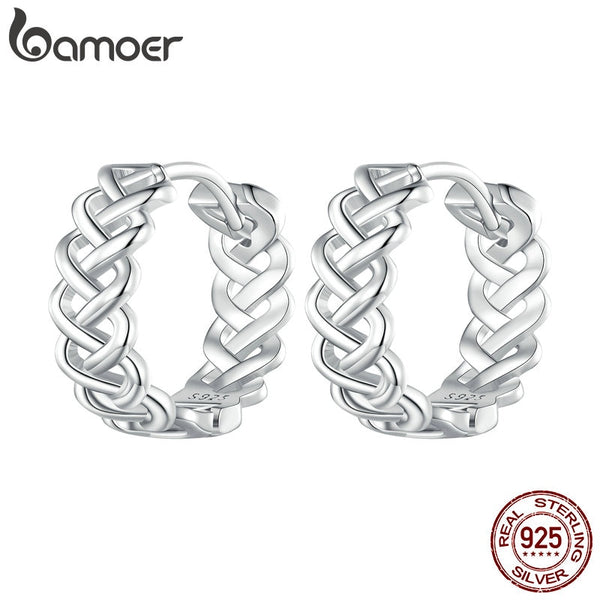 925 Sterling Silver Twine-shaped Hoop Earrings for Women