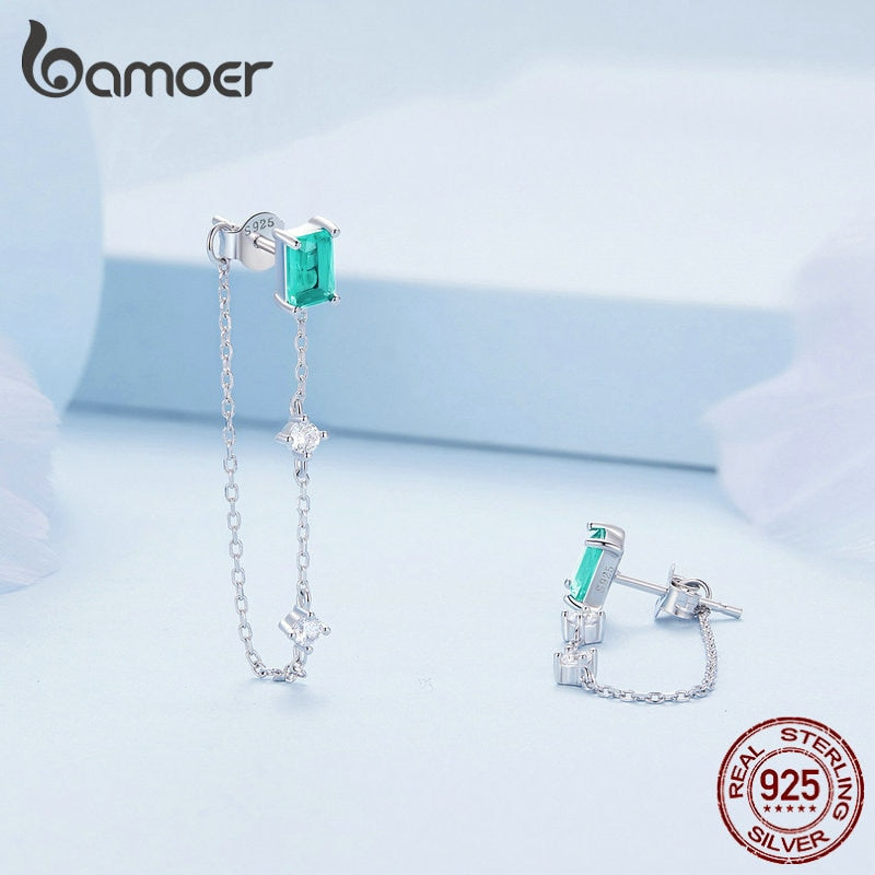 925 Sterling Silver Dewdrop Hoop Earrings with Aqua Chain Studs for Women