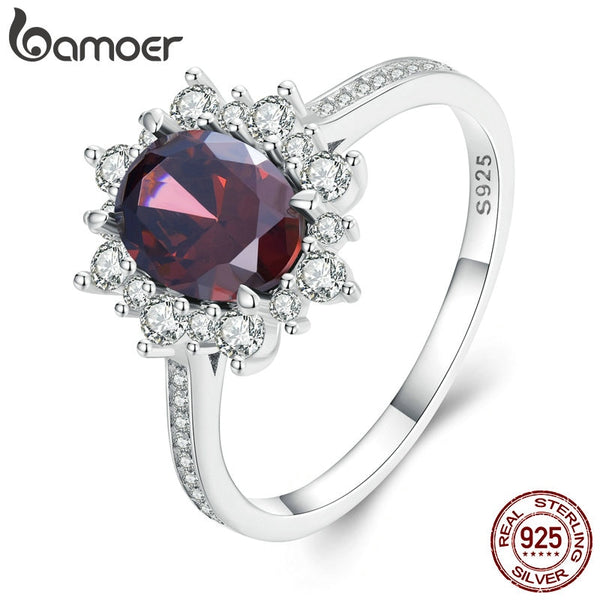 925 Sterling Silver Red Gemstone Ring for Women