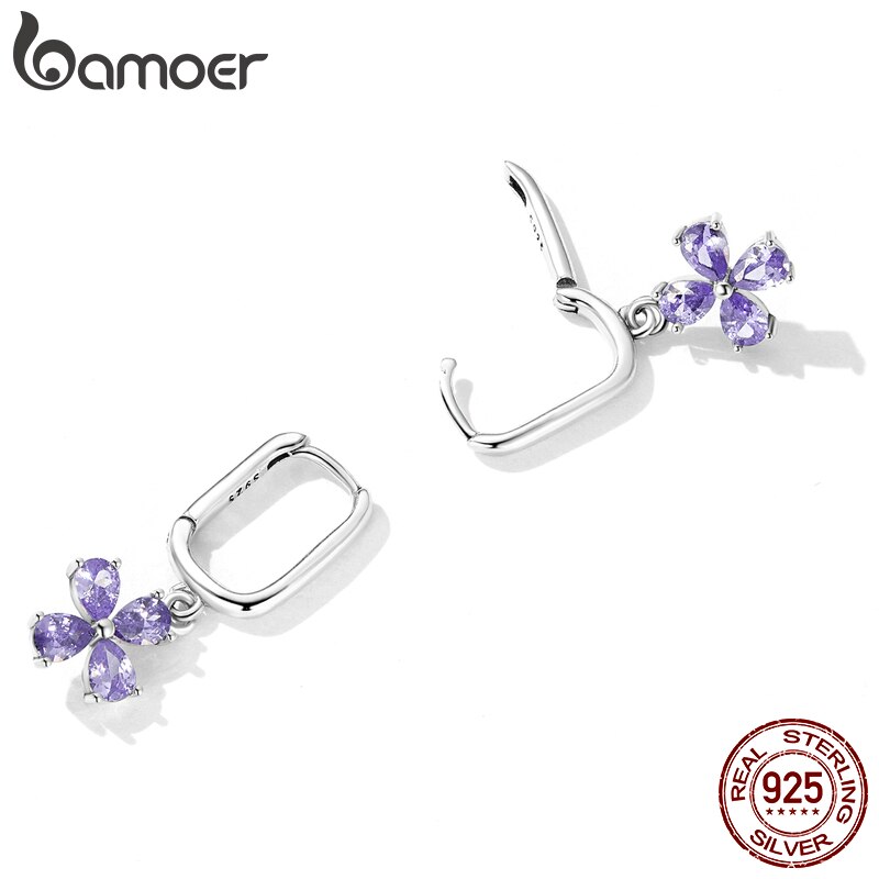 Sterling Silver Purple Zircon Drop Earrings for Women