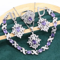 Sterling Silver Purple Amethyst Jewelry Set for Women