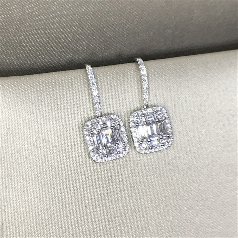 925 Sterling Silver Diamond Dangle Earrings for Women