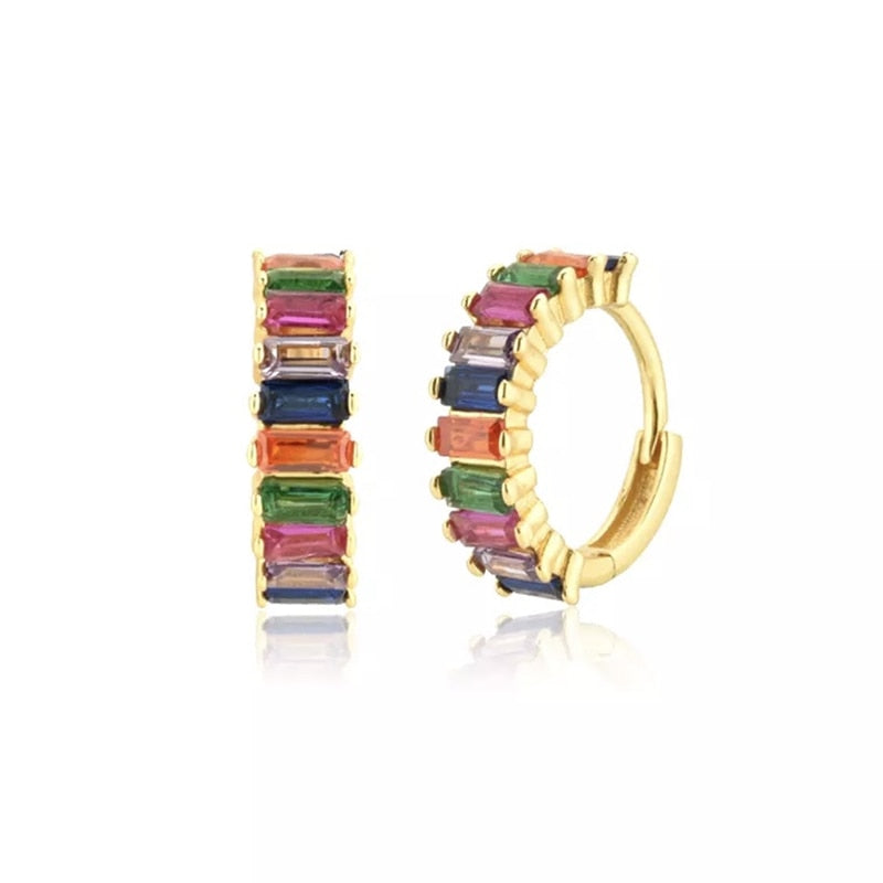 Trendy 925 Sterling Silver Water Drop Rainbow Crystal Hoop Earrings