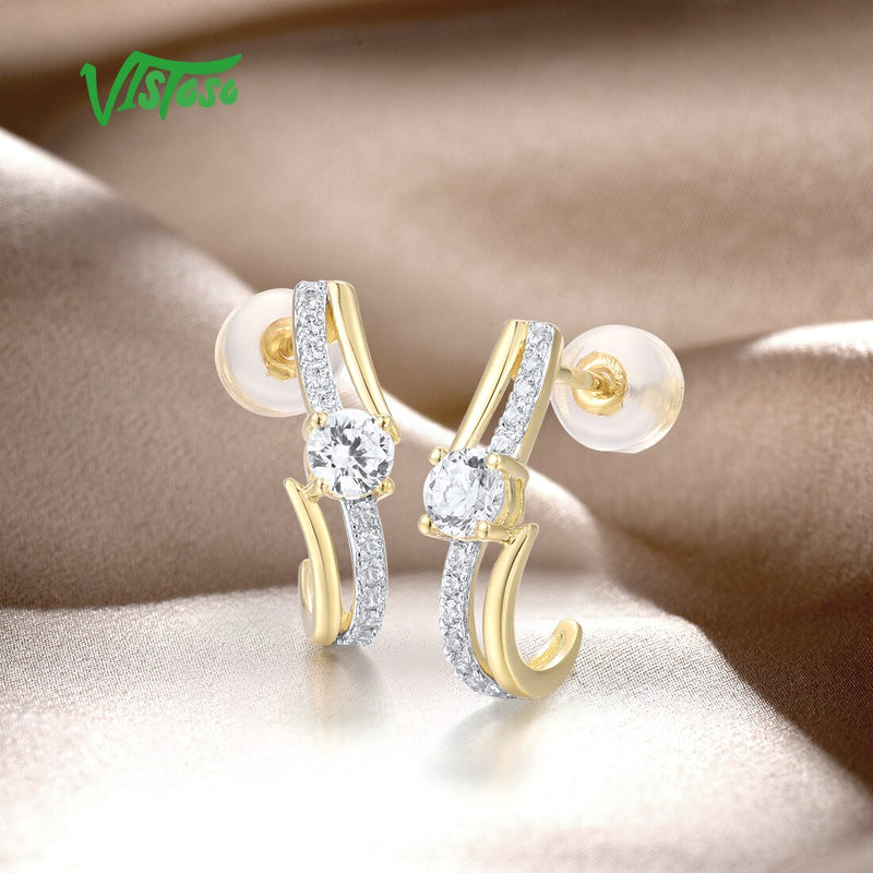 9K Yellow Gold Sparkling White CZ Earrings for Women