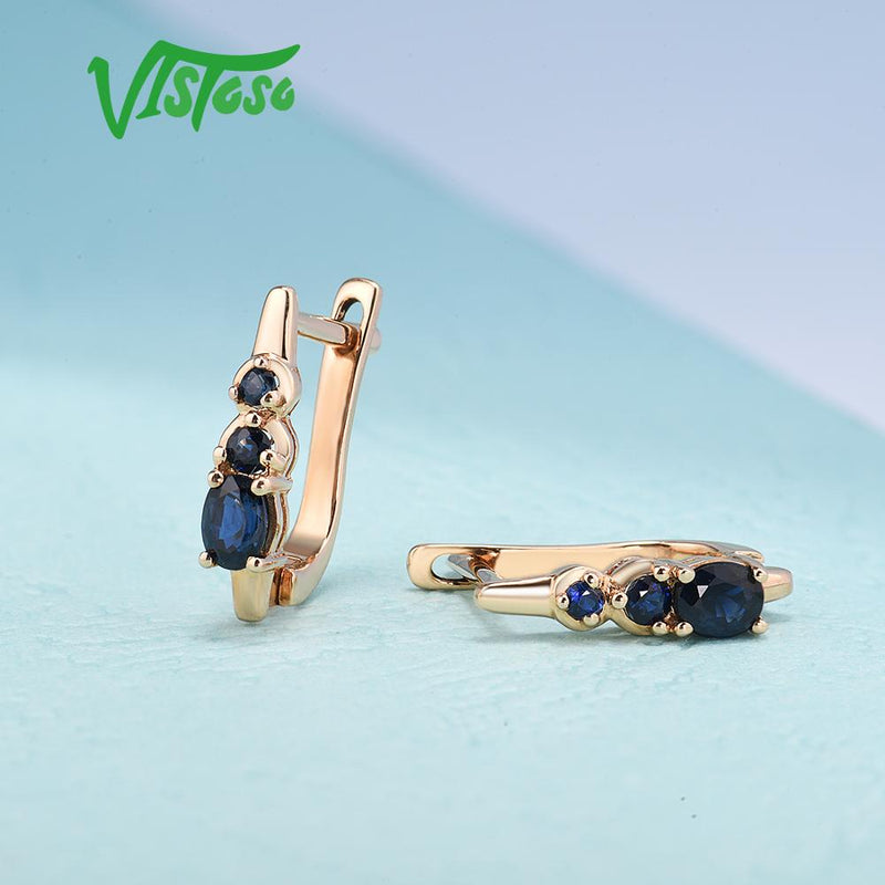 14K Rose Gold Blue Sapphire and Diamond Earrings for Women