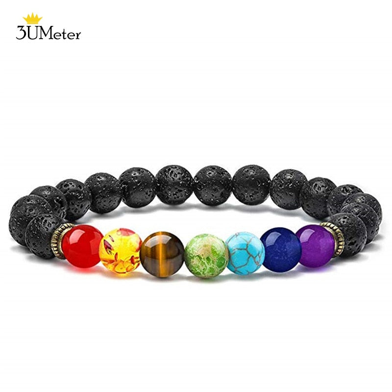 Natural Stone 7 Chakra Tiger Eye Beads Bracelet for Men Women