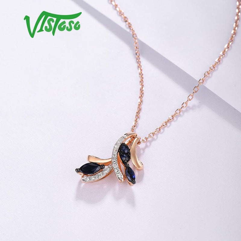 14K Rose Gold Blue Sapphire Diamond Pendant for Her