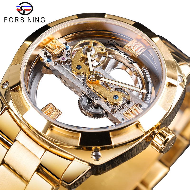 Forsining Mechanical Automatic Transparent Case Design Stainless Steel Watch Men