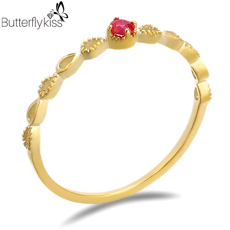 9K Gold Red Ruby Water Drop Ring for Her