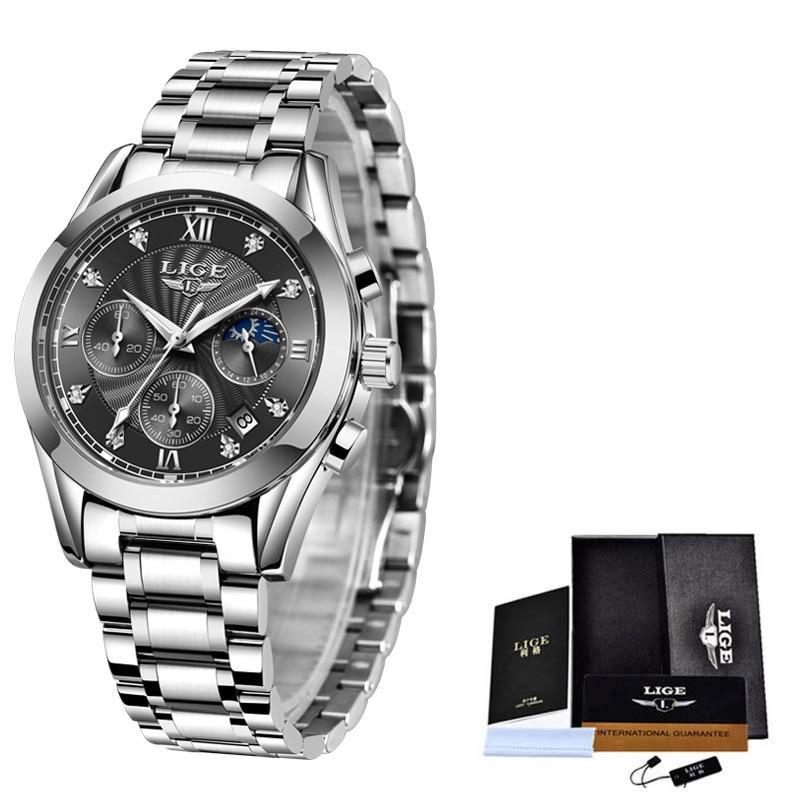 Stainless Steel Quartz Wrist Watch with Calendar for Women