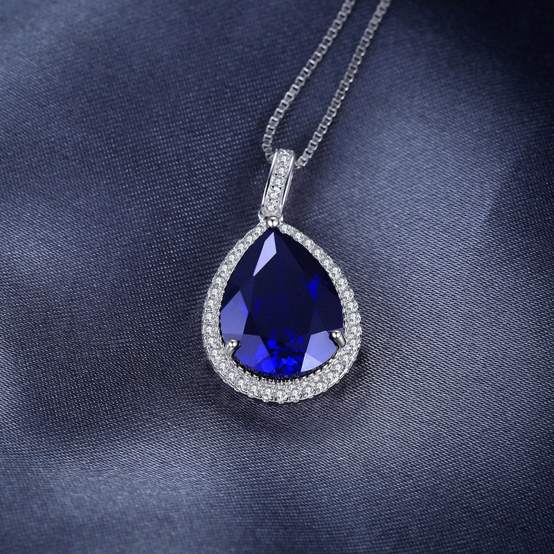 925 Sterling Silver Created Blue Sapphire Choker Pendant for Women