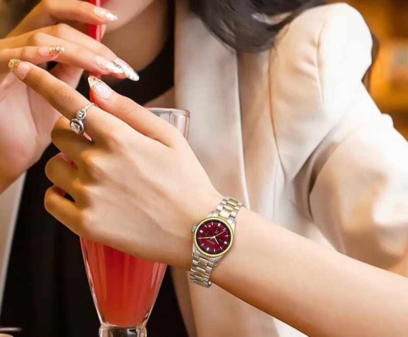 Stainless Steel Rhinestone Quartz Watch for Women