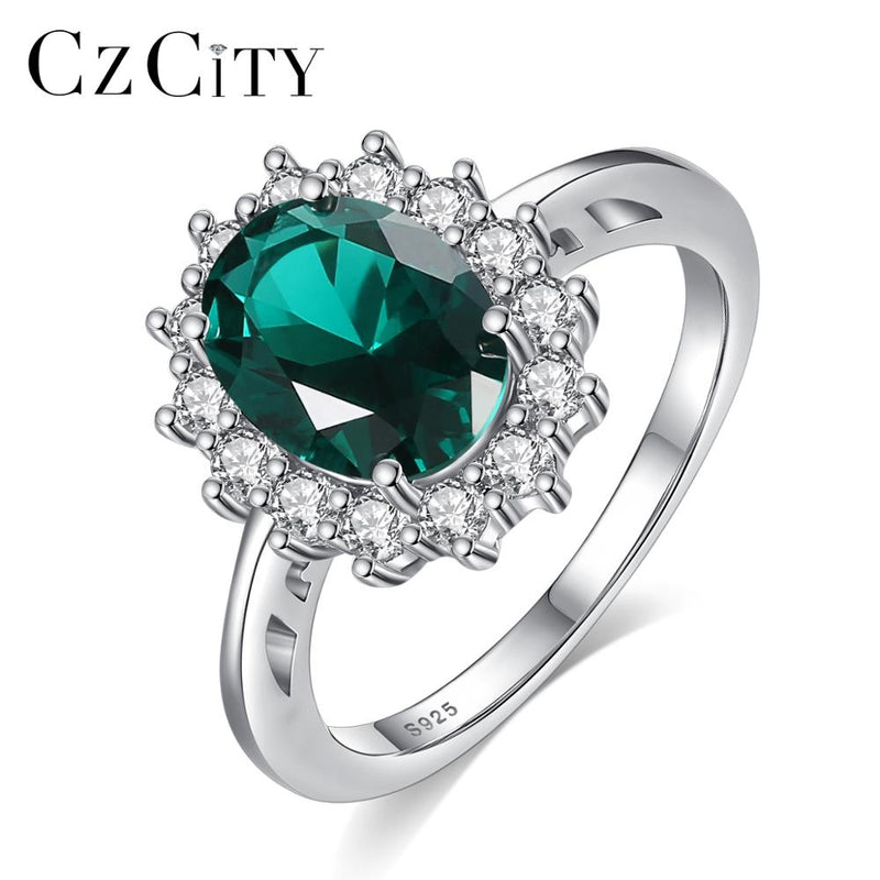 CZCITY 925 Sterling Silver Luxury Sapphire Emerald Ruby Gemstones Ring