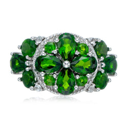 Chrome diopside Rhodium Over Sterling Silver Ring. wedding chunky princess boho jewelry