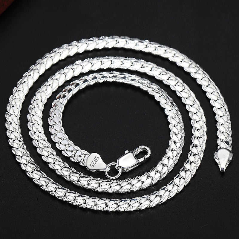 DOTEFFIL S925 Sterling Silver Gold/Solid Silver 8/16/18/20/22/24 Inch Side Chain Necklace For Women Man Fashion Jewelry Gifts