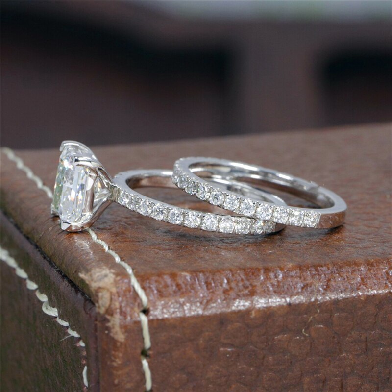 14K Gold 2.0CT Moissanite Princess Cut Half Band Ring Set for Women