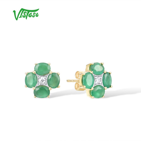 14K Gold Emerald Blue Sapphire Ruby Stud Earrings for Women