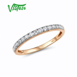 VISTOSO Genuine 14K 585 Rose Gold Sparkling Diamond Ring