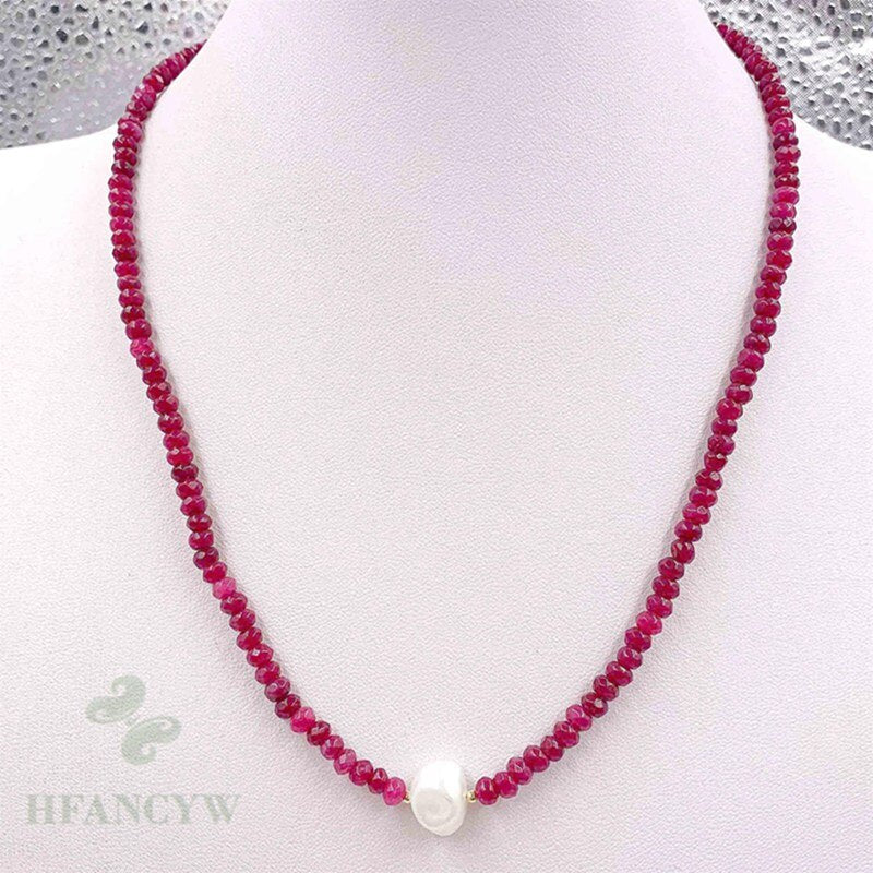 2x4mm Red Chalcedony 11-12mm White Baroque Pearl Necklace 18 inches Gift Jewelry Wedding Cultured Aurora