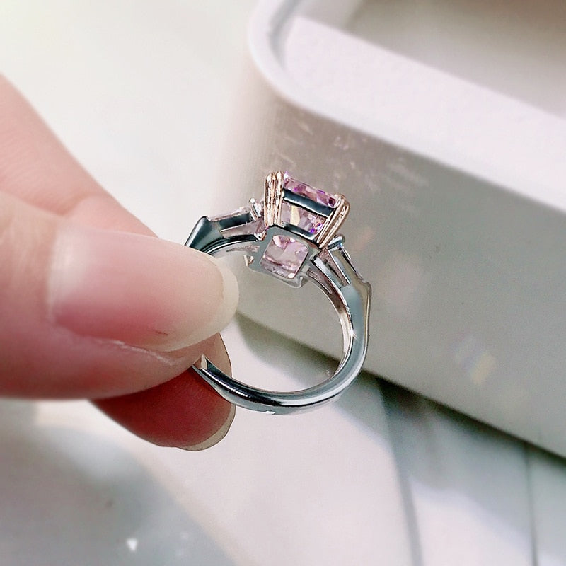 925 Sterling Silver 2.00 ctw Square Pink Diamond Wedding Ring for Women