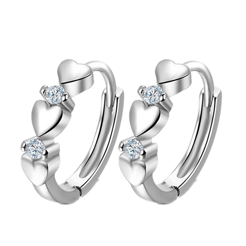 Fashion Small 925 Sterling Silver Heart Zircon Earrings