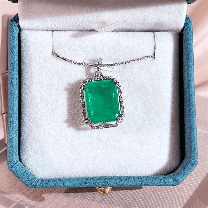 Sterling Silver Emerald Pendant Necklace for Women