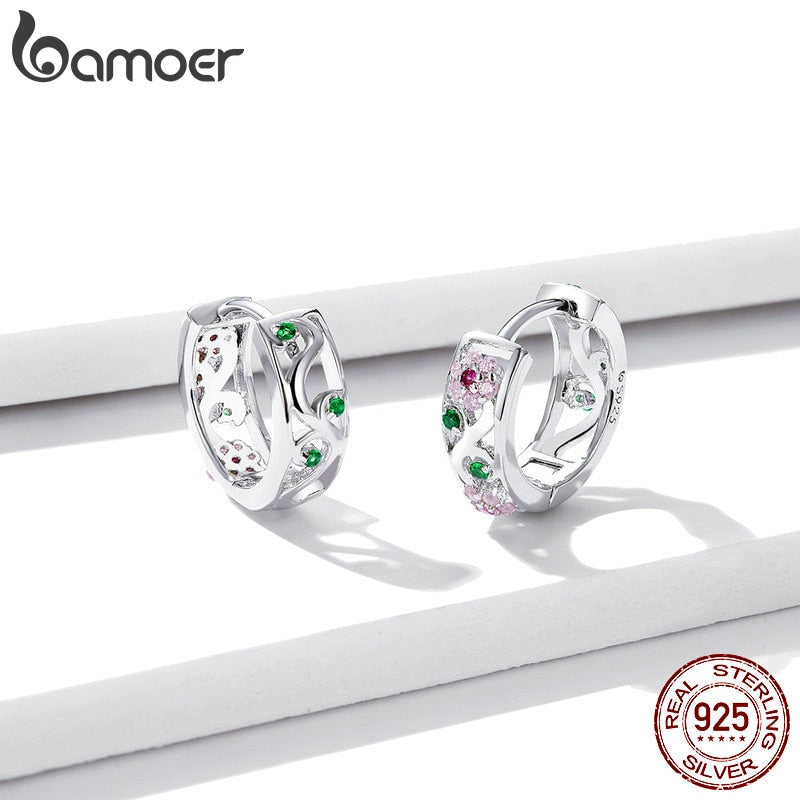 Sterling Silver Spring Flower Hoop Earrings for Women