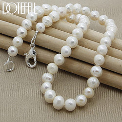 DOTEFFIL 8mm Natural Pearl White/Pink/Purple 925 Sterling Silver 16/18/20 Inch Chain Necklace