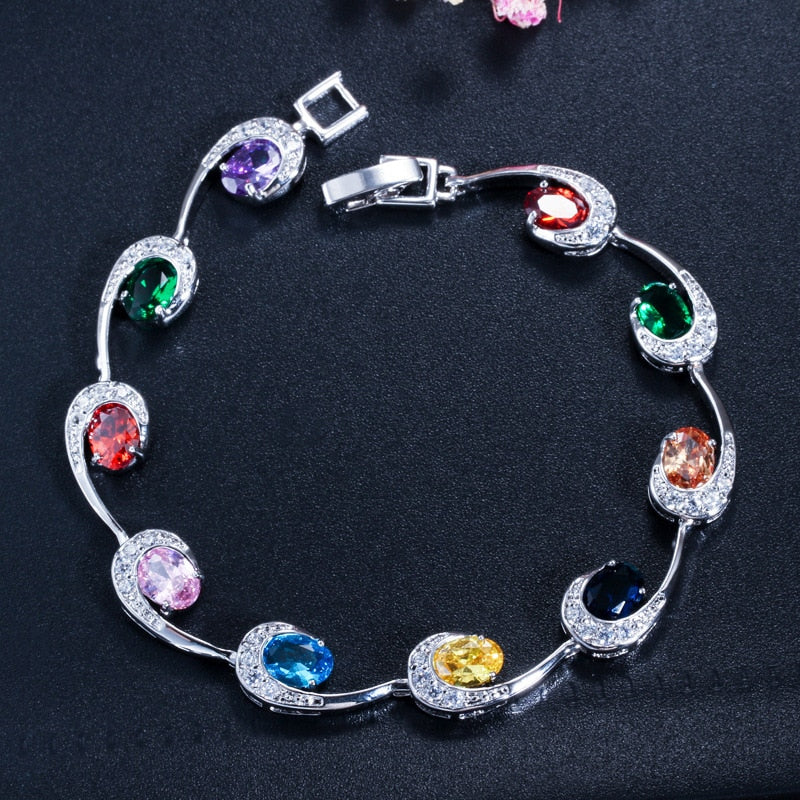 Sterling Silver Emerald Sapphire Ruby Gemstones Bracelet for Women